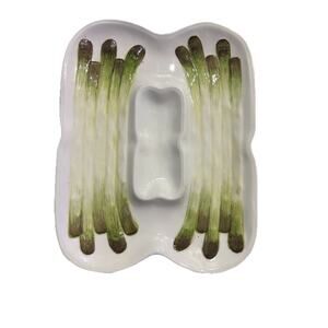Este Asparagus Ceramic Serving Dish Tray 9.5" Majolica Made In Italy Vintage